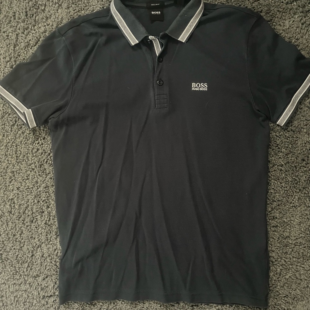BOSS Men's Polo Shirt in Black with Gray Accents